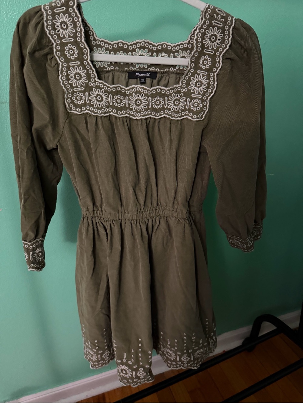 Madewell Olive Green Embroidered Boho Dress